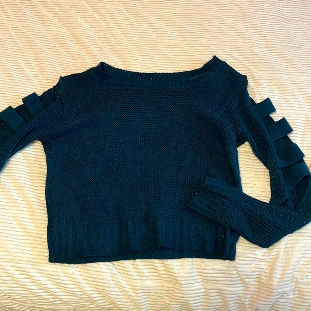 Womens Knit sweater cut out sleeves emerald green
